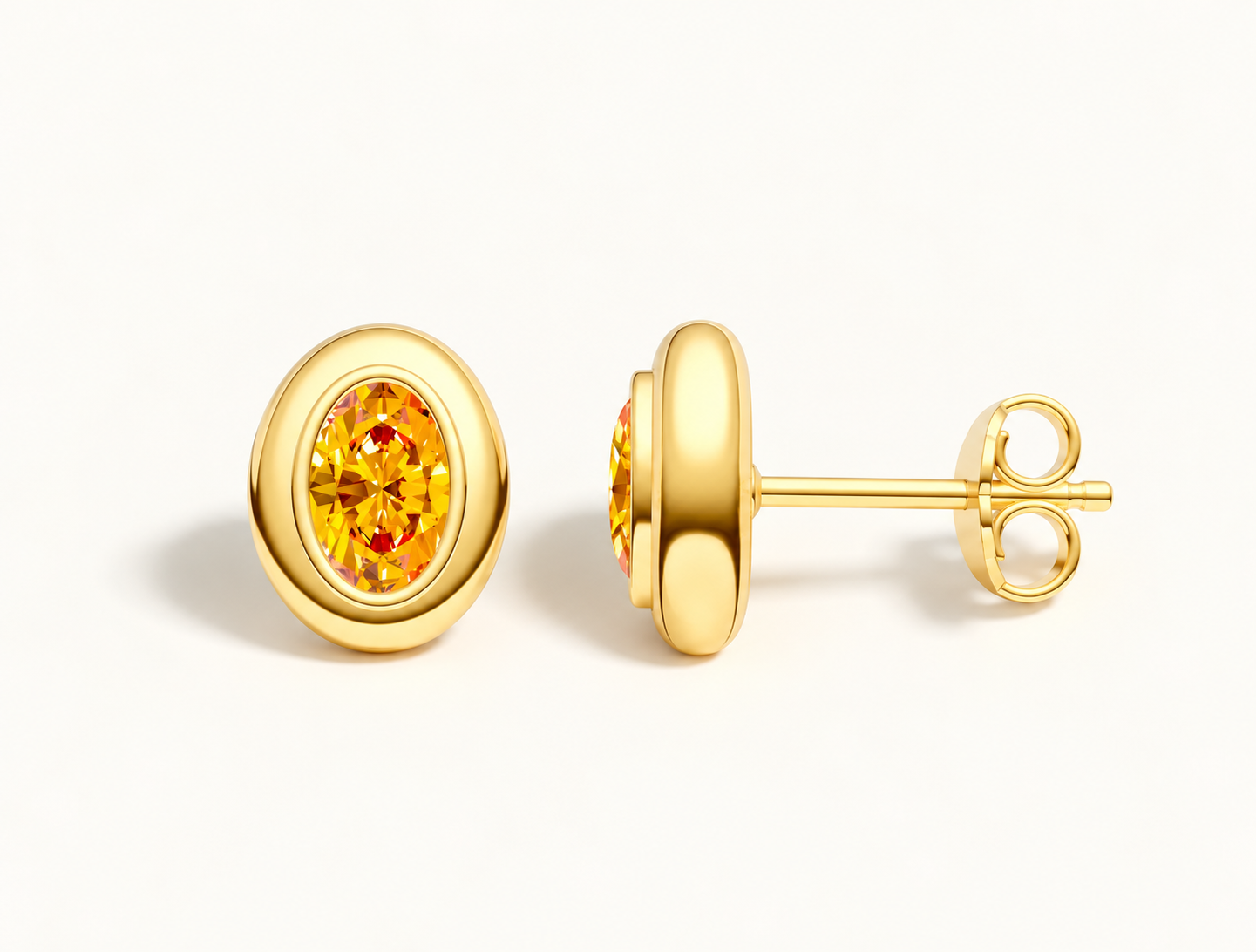 Oval Citrine Double Bezel Stud Earrings
